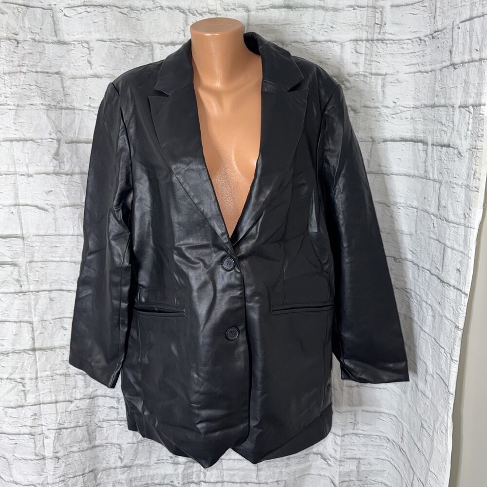 NWT Rebecca Minkoff Sz XL Black Blazer Jacket Faux Leather $228 Two Button Long